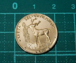 未使用 1974年 イタリア バチカン 20Lire ローマ教皇 パウロ6世 紋章 キリスト教 カトリック教会 動物 鹿 硬貨 コイン 貨幣 メダル