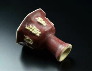 中国 古玩紅釉高足酒器 煎茶道具 古美術