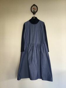 ☆ハンドメイド☆ cotton ダンガリー　グレー／ギャザー／ジャンバースカート／M〜L