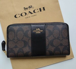 【新品】COACH コーチ 長財布 シグネチャー ブラウン　ブラック