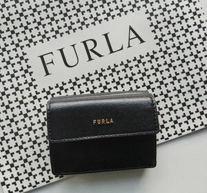 [ new goods ] FURLA BABYLON three folding purse black compact plain change purse .