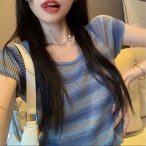 SHEIN ハニースポット ストライプクロップリブニットトップス
