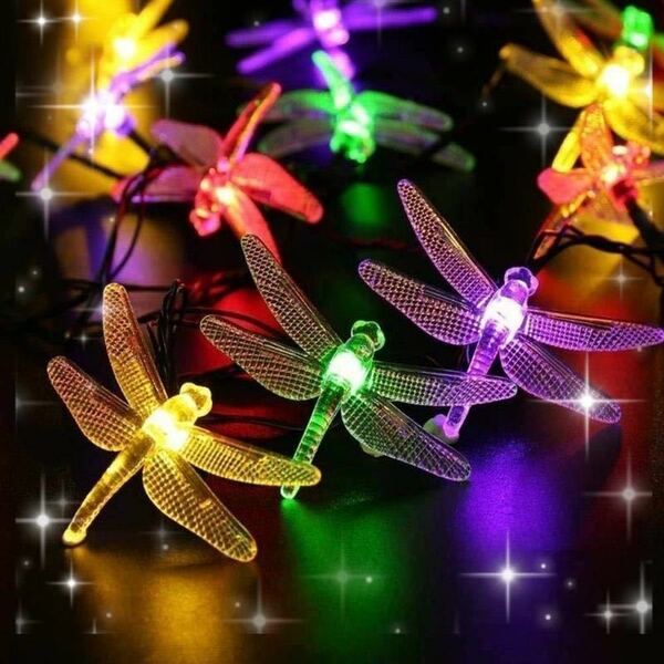 ☆2個　乾電池式　30球　３ｍ　とんぼ　蜻蛉　LEDイルミネーションライト 屋外 庭 防滴 クリスマス ガーデンライト　ガーデニングライト
