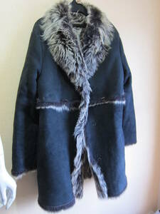 LOUNIE Lounie lady's 40 sheep leather real mouton coat outer fur black control H