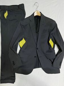 美品 P.S.FA Perfect Suit FActory スーツ セットアップ ジャケット ストレッチ L.ダークグレー/脇腰メッシュポケット付き/送料520円