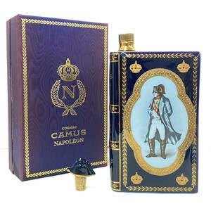 埼P♪【未開栓】CAMUS NAPOLEON COGNAC BOOK カミュ ナポレオン コニャック ブック 替栓付 陶器ボトル 青 古酒 ブランデー 40% ♪1252