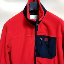 A6 Abercrombie&Fitch アバクロ 赤 レッド フリース ジャケット フルジップ ジップアップ アメカジ アウトドア アウター ホリスター メンズ_画像3