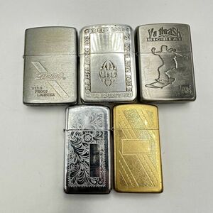 G164 まとめ ◎ Zippo ジッポー オイルライター 5点まとめセット シルバー/ ゴールドカラー バンズ スリムタイプ 喫煙具 4点火花あり ①