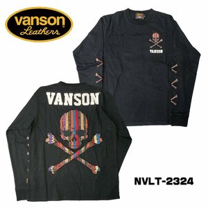 【2023年モデル！送料無料】VANSON バンソン ロゴ刺繍 天竺 長袖Tシャツ メンズ NVLT-2324－ブラックーXXLサイズ