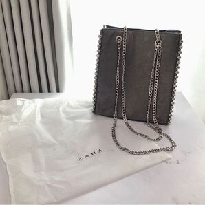 【完売品　美品】ZARA チェーンバッグ　メタリックグレーシルバー