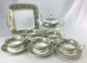 【1円～】K2303 WEDGWOOD ウェッジウッド 12点セット コロンビアセージ グリーン カップ＆ソーサ― ティーポット プレート 洋 食器 陶器