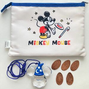 ディズニー Disney ミッキー ペンダントライト ＆ 25周年メダル 5枚 ＆ JCBカード入会記念 フラットポーチ(非売品)