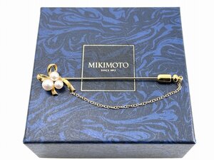 MIKIMOTO ミキモト K18 YG アコヤ真珠 ピンブローチ 4.2g パール 箱・布袋付[03-2720