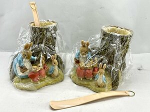 PETER RABBIT ピーターラビット シューホーンホルダー 加藤工芸 靴ベラ・靴ベラ置きのセット 陶器 箱付 2点まとめて[03-2599