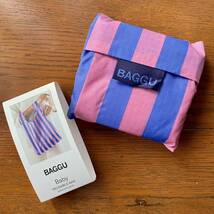 BAGGU　BABY BAGGU　廃番品　ストライプ ブルー×ピンク　ベビーバグゥ　エコバッグ_画像1