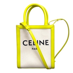 セリーヌ CELINE ミニ バーティカルカバ 193302 ナチュラル・ライム キャンバス・レザー ショルダーバッグ レディース 中古