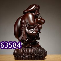 高級製品! 黒檀 木彫 大黒天 福の神 鎮宅辟邪 手作り招財開運 置物 精密細工 工芸品_画像3