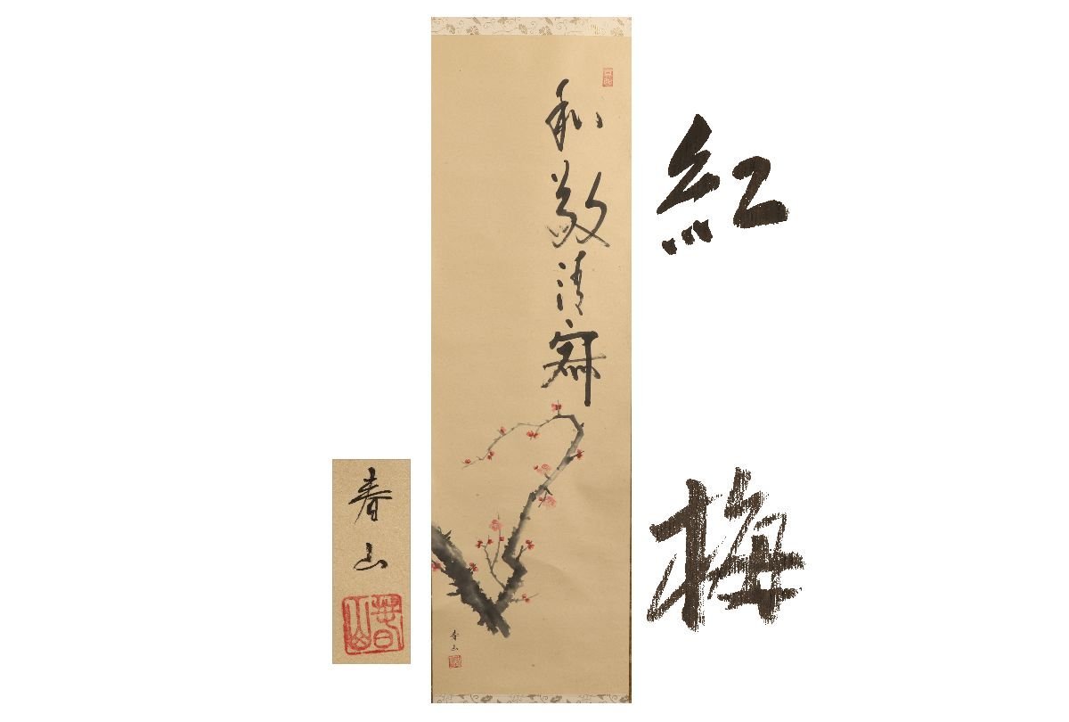 [Galerie Fuji] Authentique garanti/Ibaraki Shunzan/Prune rouge/Livré avec boîte/C-536 (Recherche) Antiquités/Parchemin suspendu/Peinture/Peinture japonaise/Ukiyo-e/Calligraphie/Thé suspendu/Antiquités/Peinture à l'encre, Ouvrages d'art, livre, parchemin suspendu
