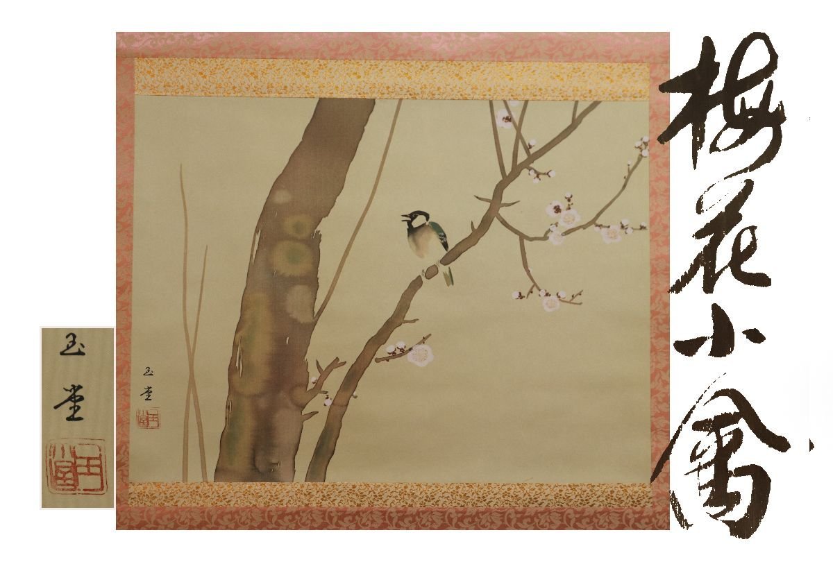 [Galla Fuji] Pintura artesanal/Shokan/Umehana Kotori/Viene con caja/C-592 (Buscar) Antiguo/Pergamino colgante/Pintura/Pintura japonesa/Ukiyo-e/Caligrafía/Té colgante/Antiguo/Pintura en tinta, Obra de arte, libro, pergamino colgante