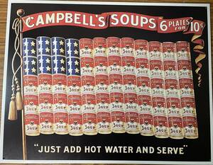 即決・販売展示品・ブリキ看板・CAMPBELL'S SOUPS 6PLATES FOR 10¢・縦40㎝・横32㎝・アメリカン雑貨・複数枚同梱発送可能です、