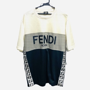 FENDI フェンディ メッシュ Tシャツ FAF649 AL49 ポリエステル Mサイズ 黒 白 ブラック×ホワイト
