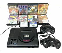 SEGA セガ MEGA DRIVE メガドライブ 16-BIT HAA-2510 コントローラー 2台 アダプター付き ソフト 10本付き 通電確認済み 1011①_画像1