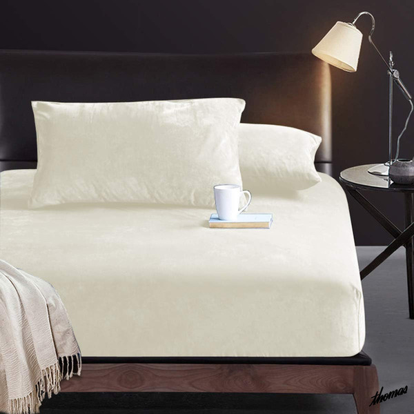 ◆優しく暖かい眠りを◆ ベッドカバー ダブルサイズ アイボリー 周囲ゴム付き フランネル素材 パイル生地 低アレルギー インテリア 寝具
