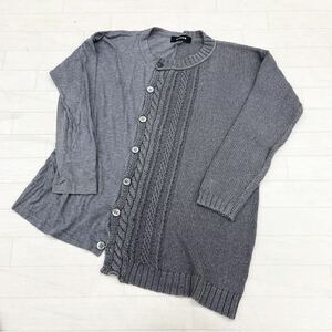 1184◎ ZUCCA ズッカ トップス カーディガン 切り替え ニット tシャツ 生地 長袖 フルボタン カジュアル グレー レディースM