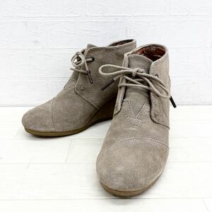 1183◎ TOMS トムス 靴 ショート ブーツ ウェッジ ヒール ソール スエード 2ホール カジュアル ベージュ ブラウン レディース24.0