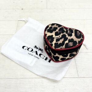 1171◎ COACH コーチ 小物 ファッション ミニ ポーチ 小物入れ 鏡付き ファスナー 豹柄 ハート型 カジュアル レディース