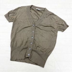 1202◎ JOHN SMEDLEY ジョン スメドレー トップス ニット カーディガン 半袖 フルボタン カジュアル ダークベージュ レディースS