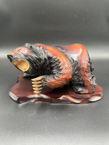 H0158 美品 熊 木彫り 置物 インテリア アンティーク 1983年 野津山 木製 木彫りの熊 美術 彫刻 工芸品