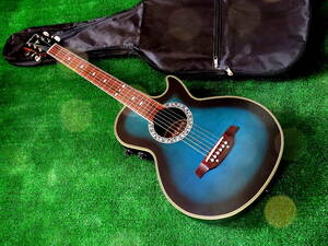 即決 ARIA アリア製コンパクト小型軽量エレアコギター エレクトリックアコースティックギターAMB-35S 青ブルーカラー 新品ソフトケース付属