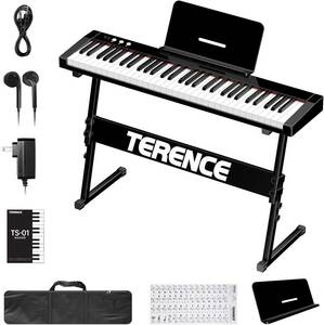 1円スタート TERENCE 電子ピアノ 61鍵盤 タッチレスポンス&トロノーム&録音&プログラム機能 MIDI対応 軽量 スリム ブラック Y0432
