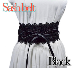 * black * sash belt futoshi belt race style up corset manner waist Mark te-to commuting going to school party two next .