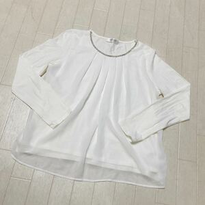 3690☆ OFUON オフオン トップス カットソー 長袖Tシャツ チュール カジュアル レディース 38 ホワイト