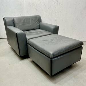 knoll 総本革 ヘリ オットマン オットザフ レザー グレー スツール ノール ミッドセンチュリーモダン