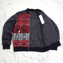 ★DIESEL/ディーゼル ニット切替 ダウンブルゾン XS/メンズM相当/ブラック×レッド系/ノルディック柄/ナイロン100％/ジャケット&0444100013_画像4