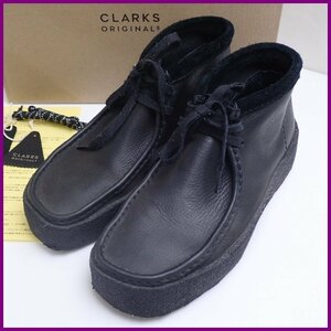 ★Clarks Originals/クラークス ワラビーカップブーツ メンズ25.0cm/ブラック/レザー/本革/261631697065/外箱・替え紐付き&1019600332