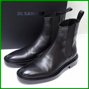 □美品 Jil Sander/ジルサンダー サイドゴア アンクルブーツ 40/メンズ25cm相当/ブラック/レザー/イタリア製/JI35531A/付属品有&1930600008