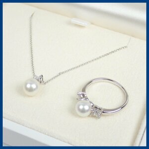 ★美品 TASAKI/田崎真珠 パール×ダイヤモンド ネックレス + リング 10号/K18WG/Pt900/指輪/アクセサリー&1376800272