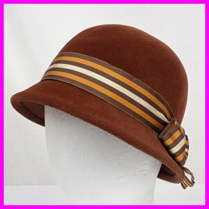 ◆Salon de chapeau/サロンドシャポー クローシュハット 頭周約57cm/ブラウン/リボン装飾/帽子&0000002161
