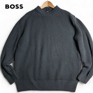 XXL/美品 ●HUGO BOSS ヒューゴボス 肉厚 編み込み 長袖 ニット セーター トップス ●現行タグ 近年モデル 大きいサイズ 大谷翔平 グレー