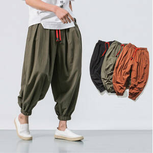  new goods sarouel pants men's wide pants sweat pants flax pants cotton flax jogger pants baggy pants Easy pants spring summer M~5XL