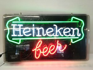O30abil0218/ペニージャパン Heineken beer ハイネケン ネオン管 アンティーク ネオンサイン ネオン看板 現状品