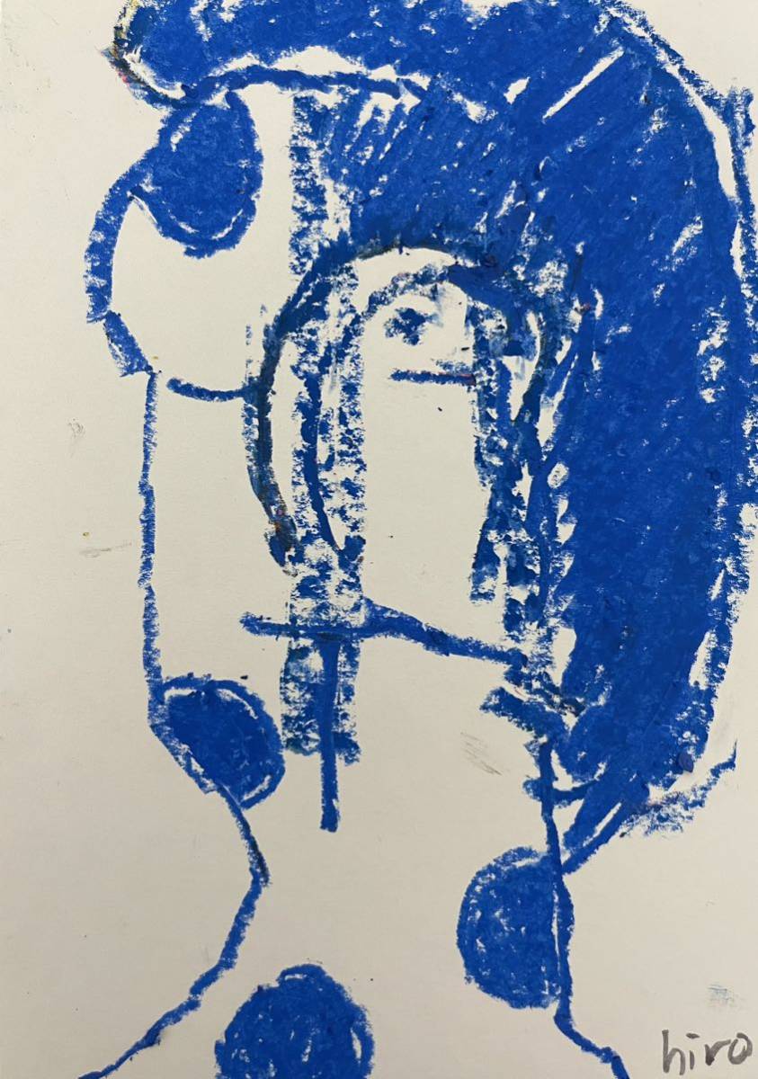 Pintor hiro C Azul Solitario, obra de arte, cuadro, pintura al pastel, dibujo con crayón
