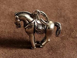 ダブルリング付き 真鍮製 キーホルダー（馬）干支 ホース 乗馬 競馬 動物 ブラス ネックレス プレイハンド ペンダント ブラス ゴールド