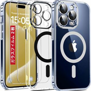 【Magsafe対応】2023 Oterkin iPhone 15 Pro 用 ケース マグネット搭載 耐衝撃 カメラ全面保護 ガラスフィルム２枚付き 銀色)の画像1