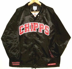 新品 CHIPPS COMPANY チップスカンパニー 肉厚 ナイロンサテン生地 レタード コーチジャケット スタジャン (XXLサイズ) 黒 ホットロッド