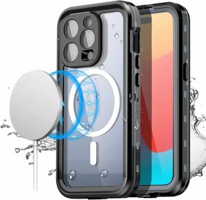 送料無料★iPhone15 Pro Max 完全防水IP68取得ケース 磁気付き★ 米軍MIL耐衝撃規格 ストラップ付き